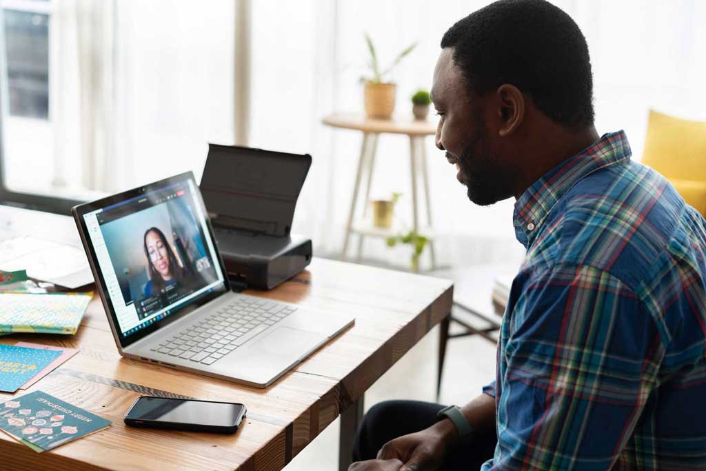 Man in a virtual interview