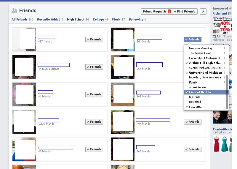 Facebook friend lists