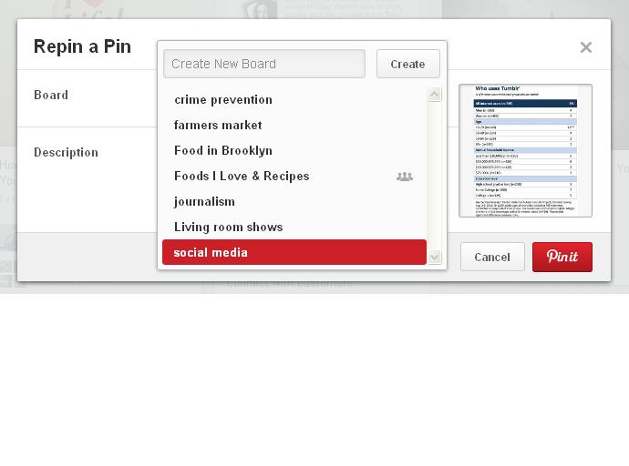 Pinterest repin to a board you choose