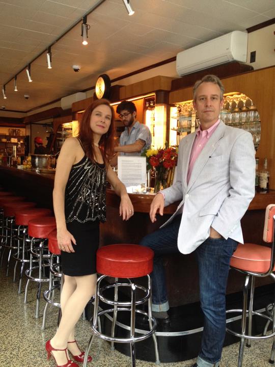 By May, I'd shaved about 20 pounds. This is me with John at his art show opening at Long Island Bar in Brooklyn.