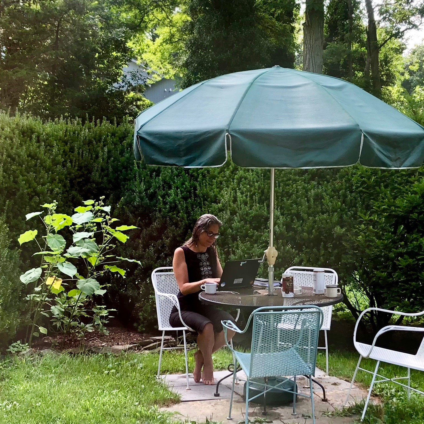 working at the back table in Patchogue August 2018